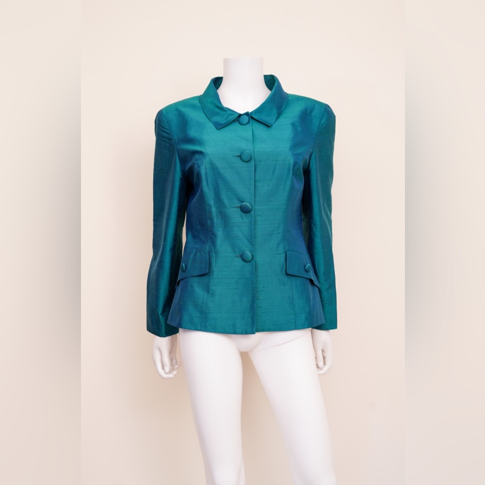 B MICHAEL Vintage Linen Long Sleeve Jacket In Blue Size 8